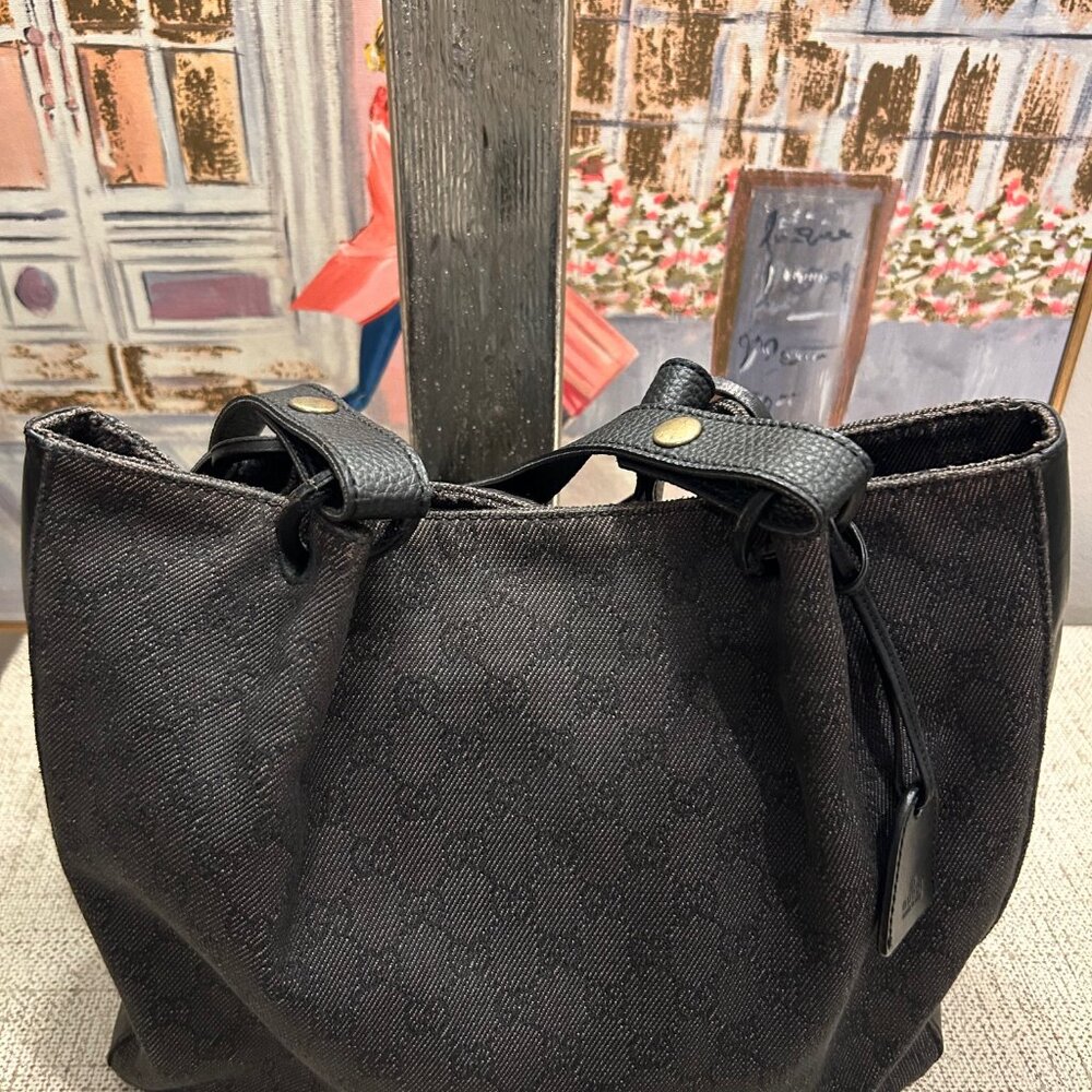 Authentic Vintage Gucci Denim and Leather Tote with attached Pouch - Picture 3 of 12